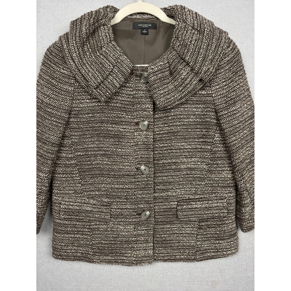 Ann Taylor Jacket Womens Size 2 Wool Blend Textured Ruffle Collar Button Front